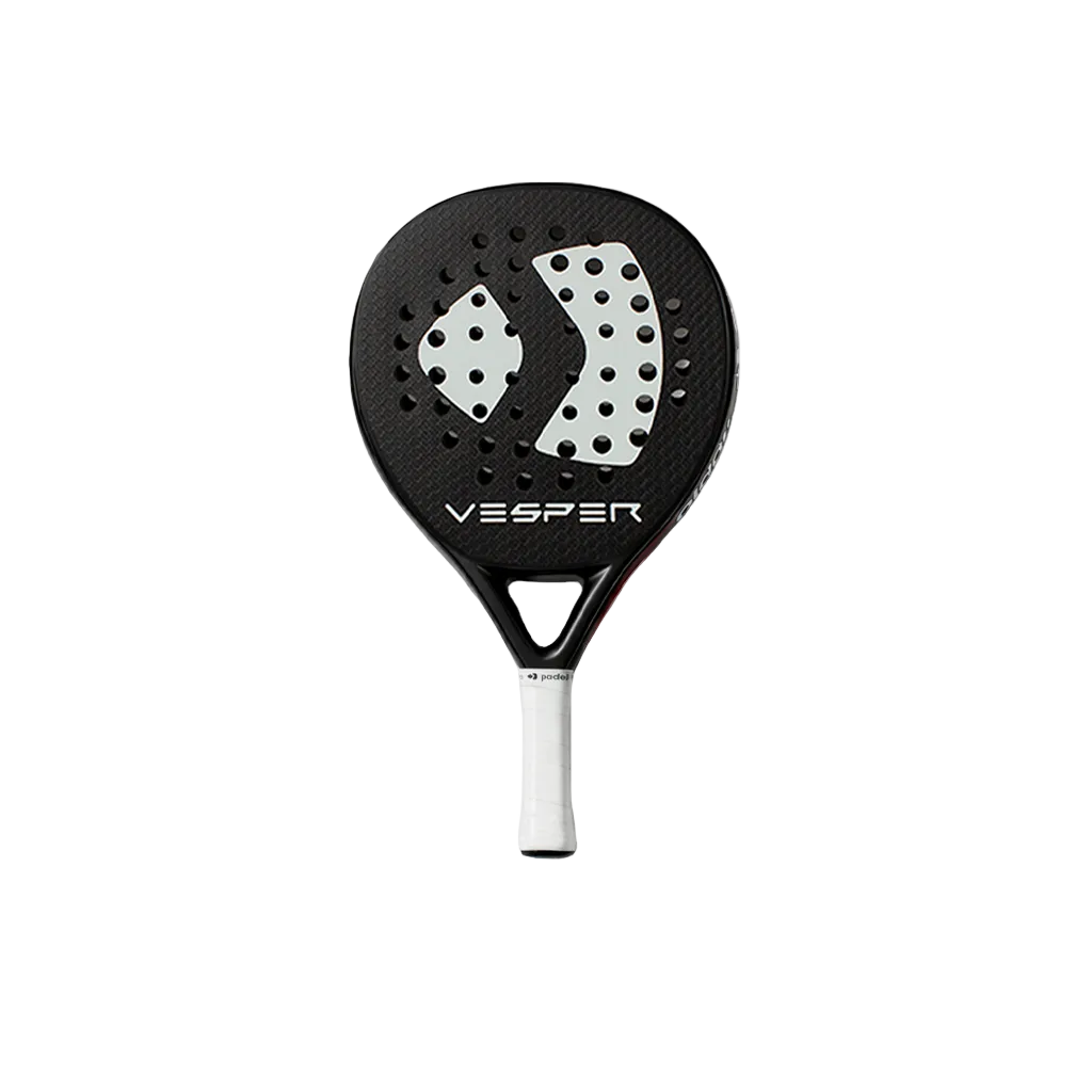 Black and white Vesper paddle racket on a white background. Padel racket. 
